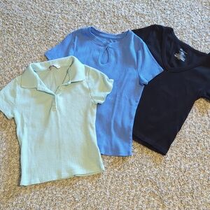 Bundle Y2K Style Top Tee Keyhole Ribbed Baby Tee Mint Blue Black Size M